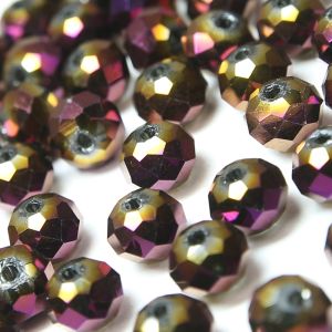 www.houseofadorn.com - Glass Crystal Beads - Round Rondelle Faceted Metallic 5x6mm (Pack of 48) - Magenta