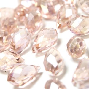 www.houseofadorn.com - Glass Crystal Beads - Teardrop Briolette Faceted Pendant Clear 8x13mm (Pack of 12) - Baby Pink AB