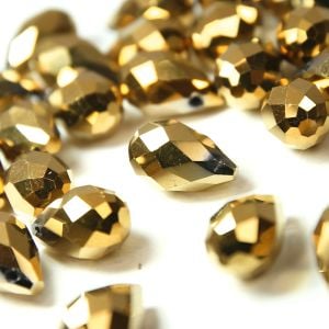 www.houseofadorn.com - Glass Crystal Beads - Teardrop Briolette Faceted Pendant Metallic 8x13mm (Pack of 12) - Bronze