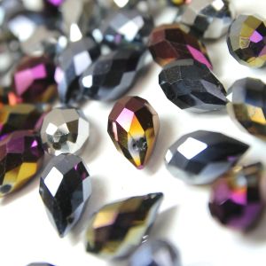 www.houseofadorn.com - Glass Crystal Beads - Teardrop Briolette Faceted Pendant Metallic 8x13mm (Pack of 12)