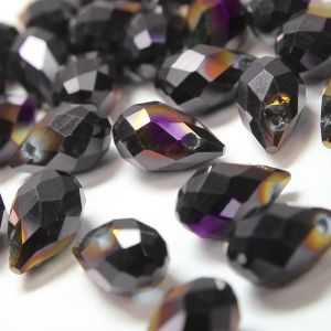 www.houseofadorn.com - Glass Crystal Beads - Teardrop Briolette Faceted Pendant Metallic 8x13mm (Pack of 12) - Hermatite AB