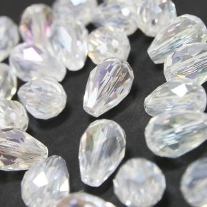 www.houseofadorn.com - Glass Crystal Beads - Teardrop Briolette Faceted Clear 8x12mm (Pack of 24) - Crystal Clear AB