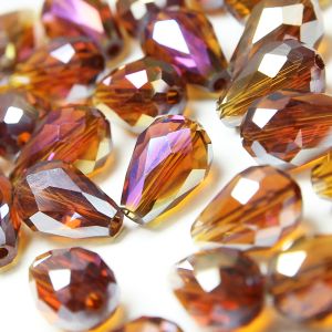 www.houseofadorn.com - Glass Crystal Beads - Teardrop Briolette Faceted Clear 8x12mm (Pack of 24) - Smoked Topaz AB