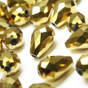 www.houseofadorn.com - Glass Crystal Beads - Teardrop Briolette Faceted Metallic 8x12mm (Pack of 24) - Gold