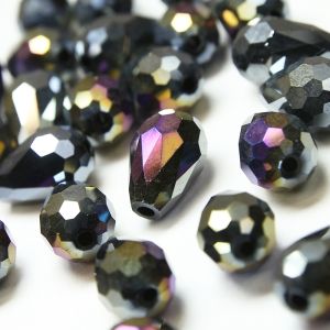 www.houseofadorn.com - Glass Crystal Beads - Teardrop Briolette Faceted Metallic 8x12mm (Pack of 24) - Hermatite AB