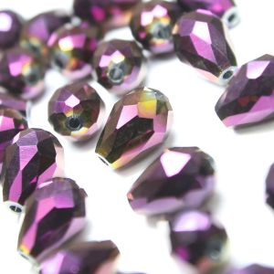 www.houseofadorn.com - Glass Crystal Beads - Teardrop Briolette Faceted Metallic 8x12mm (Pack of 24) - Magenta