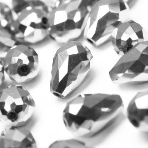 www.houseofadorn.com - Glass Crystal Beads - Teardrop Briolette Faceted Metallic 8x12mm (Pack of 24) - Silver