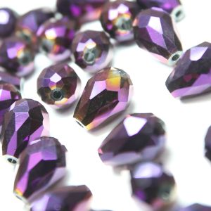 www.houseofadorn.com - Glass Crystal Beads - Teardrop Briolette Faceted Metallic 8x12mm (Pack of 24) - Violet