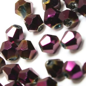 www.houseofadorn.com - Glass Crystal Beads - Bicone Faceted 4mm Metallic (Pack of 48) - Magenta