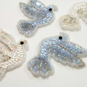 www.houseofadorn.com - Motif Sequin & Beaded Doves 5.5cm (Price Per Pair)