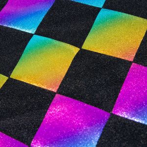 www.houseofadorn.com - Spandex Nylon Lycra 4 Way Stretch Fabric W150cm/200gm - Rainbow Diamond Jester with Foil Finish (Price per 1m) - Multi