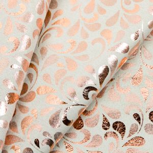 www.houseofadorn.com - Leather Skin - Suede Hide w Paisley Swirls Print Style 7463 (Price for 2-3 sq ft) - Metallic Rose Gold