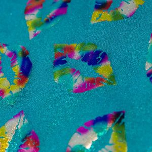 www.houseofadorn.com - Spandex Nylon Lycra 4 Way Stretch Fabric W150cm/200gsm - Fog/Mystique with Rainbow Kissing Lips (Price per 1m) - Turquoise