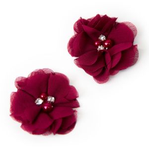 www.houseofadorn.com - Flower Chiffon Diamante Pearl 5cm Style 8019 (Price per pair) - Maroon