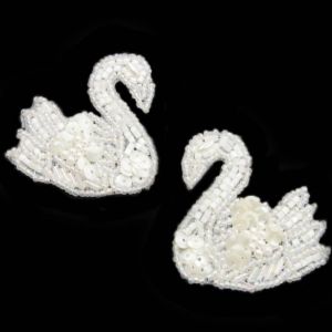 www.houseofadorn.com - Motif Sequin & Beaded Swan - 5cm - White