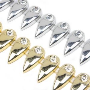 www.houseofadorn.com - Fancy Trim - Embellished Plastic Metallic Teardrops with Diamante Centres 25mm Style 11940 (Price per 1m)