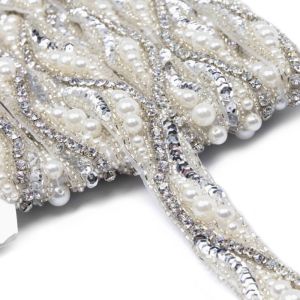 www.houseofadorn.com - Rhinestone Trim - Sienna Wave with Pearls and Crystals 25mm Style 12133 (Price per 1m)