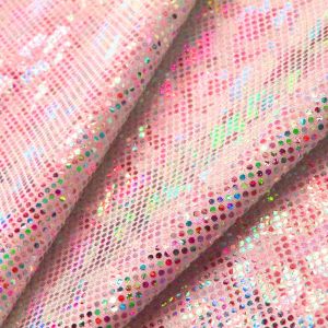 www.houseofadorn.com - Spandex Nylon Lycra 4 Way Stretch Fabric W150cm/190gm - Shattered Glass Hologram Foil Finish (Price per 1m) - Baby Pink