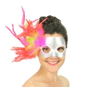 www.houseofadorn.com - Mask Masqerade Metallic w Bright Coque & Turkey Feathers (Style 2781)
