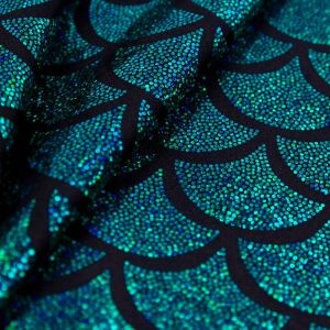 www.houseofadorn.com - Spandex Nylon Lycra 4 Way Stretch Fabric W150cm/200gm - Mermaid Hologram Foil Finish (Price per 1m) - Turquoise